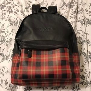 Coach Charles Backpack #F55394 Black/Red Plaid NEW